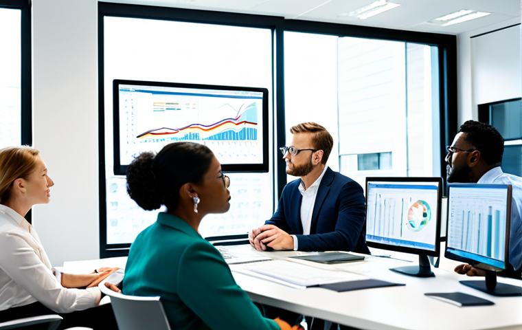 **Prompt:** A diverse group of fully clothed professionals analyzing financial charts and data on computer screens in a brightly lit, modern office. The scene depicts responsible investment and financial planning. Safe for work, appropriate content, professional environment, perfect anatomy, correct proportions, natural pose, high quality.