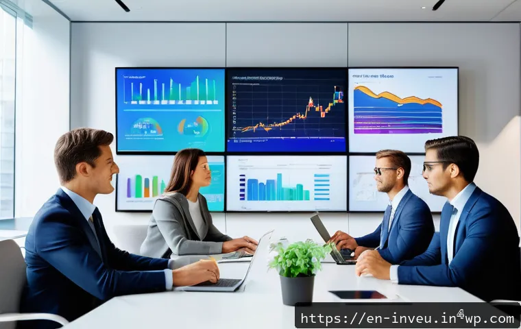 PP 대출 투자에서의 자산 관리 전략 - A modern office scene showing a diverse team of financial analysts gathered around a large digital s...